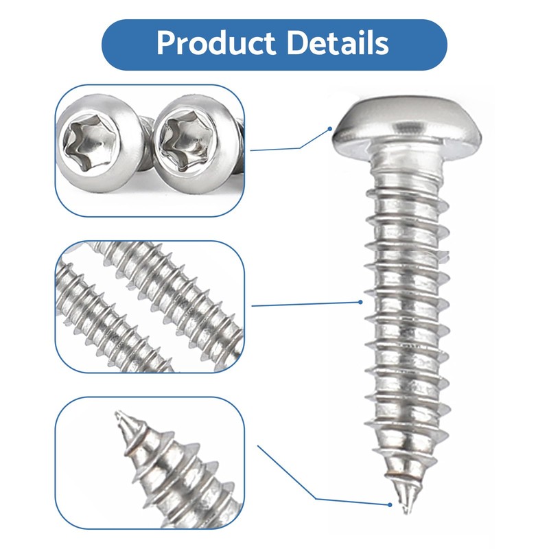 HAISHANG Pack of 50 Self-Tapping Screws M4 x 18 mm,