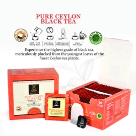 Ceylonzon Pure Ceylon Black Tea Classic Taste 50 Individually Foil-Wrapped Tea Bags, Premium BOPF SriLankan Tea with Rich Antioxidant, Perfect for Hot or Iced Tea