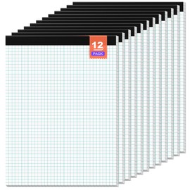 Graph Paper Pad 8.5 x 11 Grid Paper 4x4 Graphing Paper, 12 Pack Grid Paper Pad 30 Sheets per Notepad Graph Ruled Math Paper, Perforated Square Paper Pad 8.5'' x 11'' for Math/ Design/ Plan/ Sketching