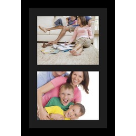 ArtToFrames Collage Photo Frame Single Mat with 2-8x10 Openings with Satin Black Frame and Black mat.