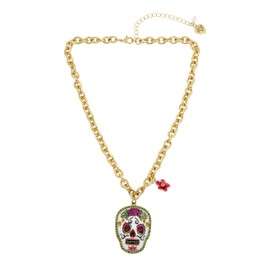 Betsey Johnson Womens Sugar Skull Pendant Necklace