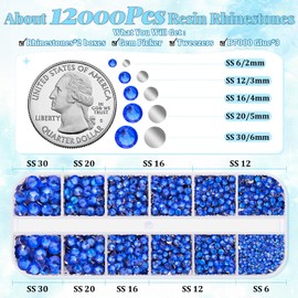 12000Pcs Resin Rhinestones for Bedazzling with 3Pcs B7000 Jewelry Glue, 2 Boxes Royal Blue Flatback Rhinestones for Crafting Crafts DIY, Crystals Gems for Clothing Shoes Tumblers Nail Art Makeup