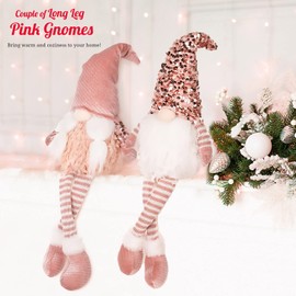 HMASYO Couple Pink Christmas Swedish Gnomes - 2Pack Handmade Swedish Tomte Santa Figurine Plush Elf with Sequin Hat, Long Leg Gnomes Plush Elf Xmas Decor Thanksgiving