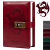 Dragon Leather Journal Notebook, Diary with Combination Lock, Lined/Blank Paper