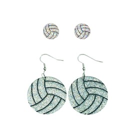 2 Pairs Glitter Acrylic Sport Ball Earrings Set for Women Baseball Basketball Soccer Stud Dangle Earrings Sport Ball Jewelry for Baseball Sport Fan Jewelry Gift-volleyball