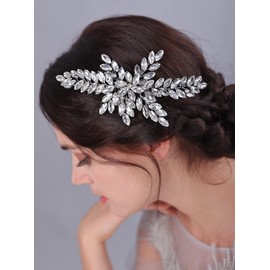 Teyglen Crystal Wedding Bride Hair Comb Full Rhinestone Wedding Hair Comb Green Rhinestone Flower Bridal Hair Piece Wedding Headpiece Hair Accessories for Women Bride Girls (Green)