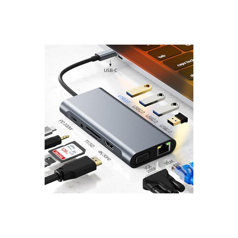 HUB USB C, 11 en 1 Adaptador Tipo C a