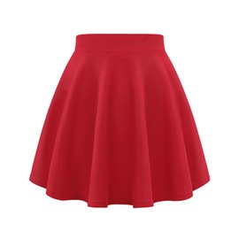 Auranso Kids Girls High Waisted Stretch Plain Flippy Flared Skater Skirts, 7-8 Years Red School Skirts for Girls
