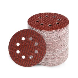 GEOGIEEW Pack of 80 Sandpaper 125 mm Velcro, 40/60/80/100/120/150/180/320 Grit 8 Holes, Red Sanding Discs Set for Random Orbital Sanders