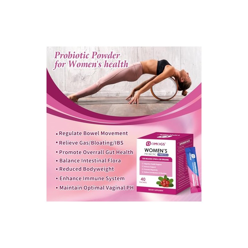 OMOGS Women's Probiotic Powder with Cranberry Extract - Digestive &