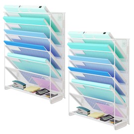 Kuntine.B 7-Tier Hanging File Organizer Vertical Wall File Holder, Mesh Magazine Rack Mail Document Organizer for Office School Home (White, 2 Pack)