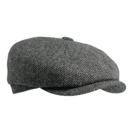 Gamble & Gunn 'Ramsden' Flat Cap Grey Herringbone Shetland Tweed 8 Panel Button Top Cap (59cm)