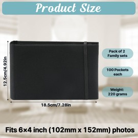 2 Pack Photo Book Album 6x4, Small Photo Album Slip In, Portable Photos Albums with Linen Cover, (Holds 200 in Total/100 Pockets Each), for Birthday Wedding Family Travel (Black)