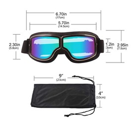 Ashilun Retro Pilot Motorcycle Goggles - Fog-Proof Warm Riding ATV Bike Motocross Glasses With Safety Features (Black Frame/Colorful Mirrored Lens)