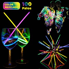 XIaoyaNgkejI 100 Pcs Pulseras Neon para Fiestas, Glow Sticks con Luces LED de 7 Colores, 8" Suministros Fiestas, Juego de Palos de luz para Fiesta, Navidad, Boda, Cumpleaños, Espectáculo