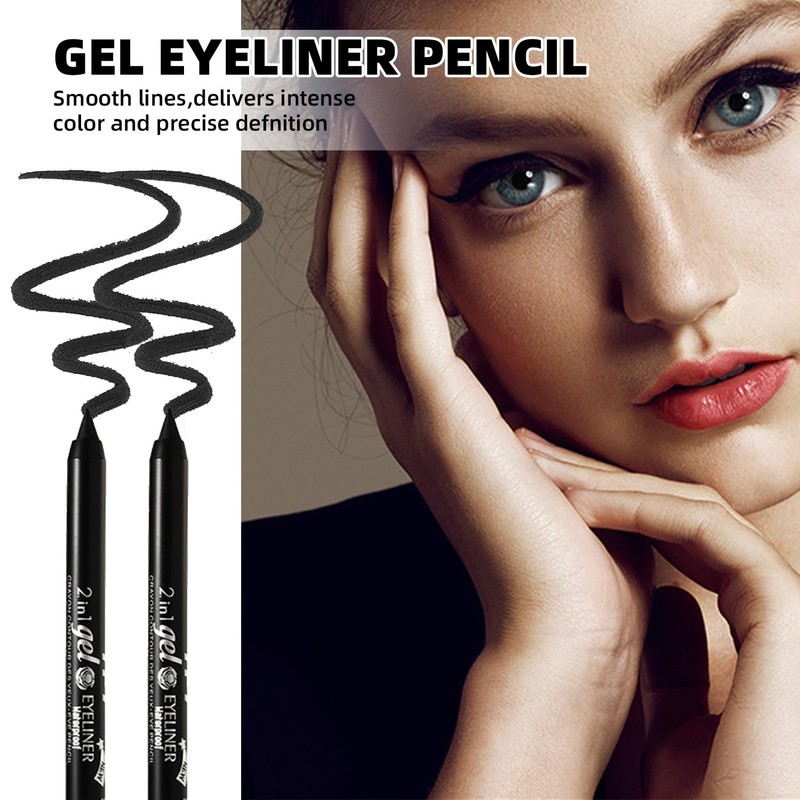2PC Black Gel Eyeliner Pencil Set, Waterproof and Smudge-Resistant Long-Lasting