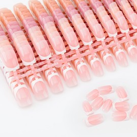 LKE Professional Press-On Nails, Pink French Manicure Style, Premium Salon Quality, Long Lasting 2 Weeks, At-Home Application