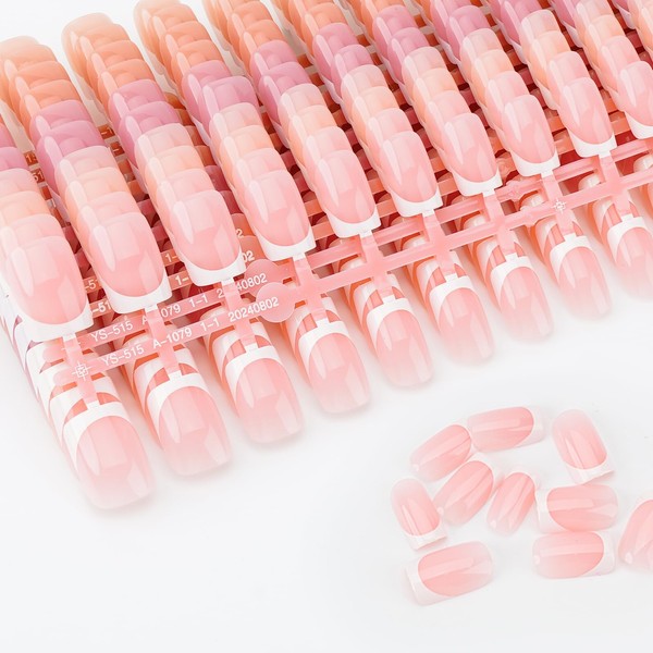 LKE Professional Press-On Nails, Pink French Manicure Style, Premium Salon