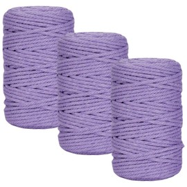 Macrame Cord 3mm x 164 Yards, 3 Rolls Purple Colored Macrame Cotton Cord Rope Kit Macrame Yarns Bulk String 4 Strands Twisted for Wall Hanger Plant Hanging DIY Crafts Knitting Macrame Supplies
