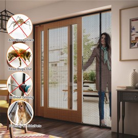 Risareyi Side Opening Magnetic Screen Door in Fiberglass 48x96inch, Black - Thicken Mesh Screen Magnetic Closure Keep Bugs Out, Reversible for Left/Right Door