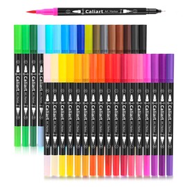 Caliart Caliart 34 Double Tip Brush Pens Art Markers, Aesthetic Cute Preppy Stuff School Supplies, Artist Fine & Brush Pen Coloring Markers for Kids Adult Book Cards Drawing Craft Kit Teacher Office Supplies