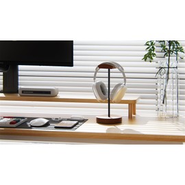 wigmoa SS-M Wooden Headphone Stand – Solid Wood & Aluminum Headset Holder, Desktop Earphone Hanger with Sturdy Base, Stylish Gaming & Office Headphone Mount for All Headsets. (Walnut/Black)