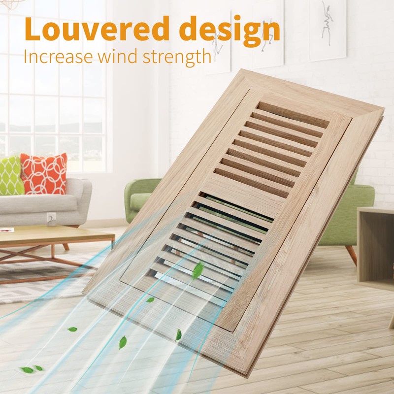 Oak Floor Register for 4x14 Inch Duct Holes - Flush