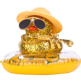 MuMyer Car Rubber Duck Ornament Colorful Duck Car Dashboard Decorations with Mini Hat Swim Ring Necklace Sunglasses and Cool Accessory for Car Dashboard Home Decor(G-Yellow Sun Hat)