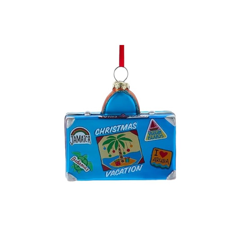 Glass Travel Luggage Ornament (Blue)