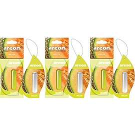 AREON Liquid Auto Duft Melone Autoduft Duftflakon Parfüm Flakon Lufterfrischer Set Aufhängen Hängend Anhänger Spiegel Grün 5ml 3D (Melon Pack x 3)