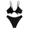 ZAFUL Women's Tie Knot Front Spaghetti Strap High Cut Bikini