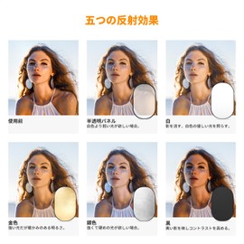 K&F Concept Reflector for Photography, 23.6 x 35.4 inches (60 x 90 cm), Oval Reflector, Foldable, Compact, 5 in 1 Panel, Translucent, Black, White, Gold, Silver, Light/Absorbent, For Portraits/Butu