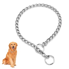 60cm Dog Chain Collars, Choke Chain for Dogs, Durable Thick Choke Collar Puppy Adjustable Chain Collar Silver Metal Necklace Anti Chew for Medium Large Pet Dog for Pet Walking Outdoor
