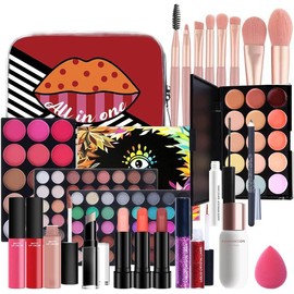 Kit Maquillaje para Mujer, Paquete de Inicio Esencial que Incluye Paleta de Sombras de Ojos, Juego de Brillo, Rubor, Base, Lápiz de Cejas, Incluye Juego de Brochas de Maquillaje (24 PCS)