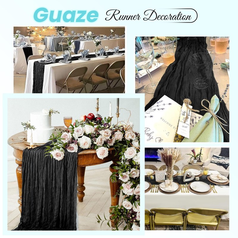 ACSUIT 4 Pack Black Cheesecloth Table Runner 20 x 120