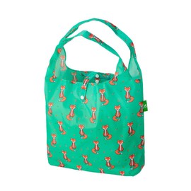 ECO CHIC Lightweight Foldable Reusable Shopping Bag Water Resistant Tote Bag (Foxes Green)