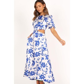Petal & Pup Women's Aminah Puff Sleeve Dress, Blue Floral
