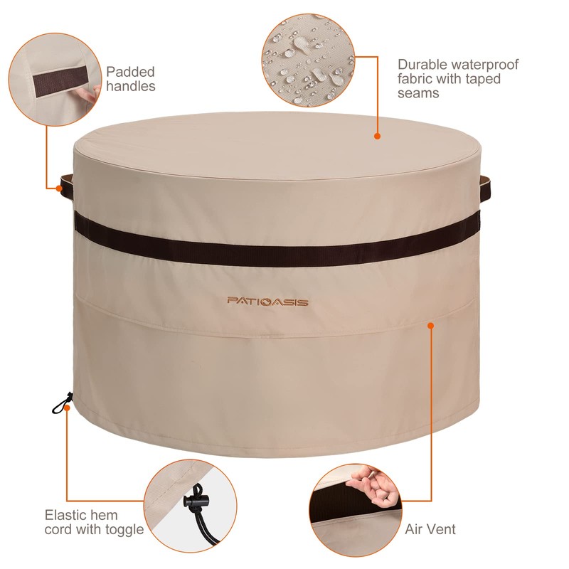 PATIOASIS 32 inch Outdoor Fireplace Cover - Waterproof, UV-Resistant Round