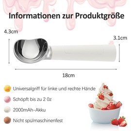 WIOONI Electric Heated Ice Cream Scoop, Stainless Steel Ice Cream Spoon, Rechargeable Ice Cream Scoop with LED Display, IP67 Waterproof, Professional for Hard Ice Cream