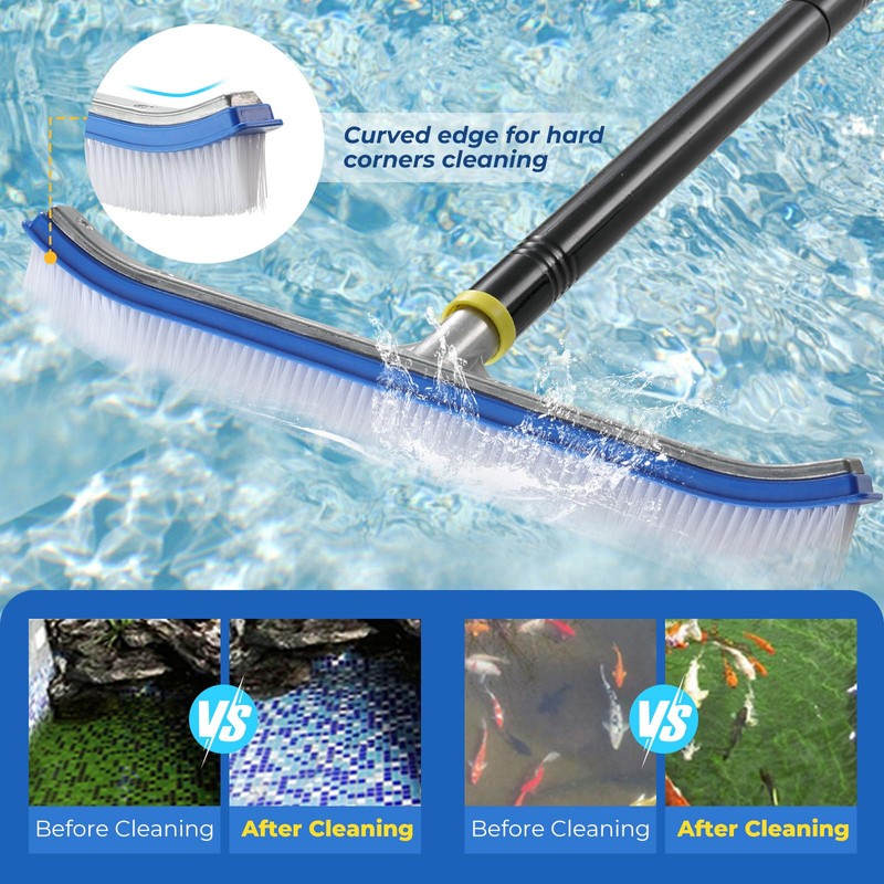 Heavy Duty 8FT Pool Brush Combo - 2-in-1 Pool Scrubber
