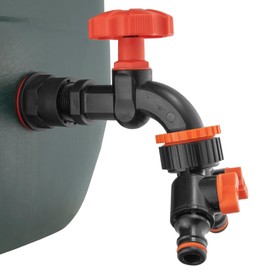 Water Butt Replacement Tap Solid Metal Lever UK Bib Outlet Barb Quick Hosepipes 1/2" & 3/4 (Black tap + valved Splitter, 3/4")
