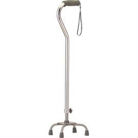 NOVA Heavy Duty Quad Cane with Small Base, 500 lb Weight Capacity Bariatric Walking Cane with Offset Handle, Adjustable Height Aluminum 4-Prong Cane, Right or Left Hand Use, Silver
