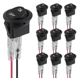 DWEII 10PCS Round-Square Rocker Switch ON/Off Latching Toggle Switch SPST 2Pin with Pre-Wired 6A/250V 10A/125V AC for Car Automotive RV 2 Pin Switch