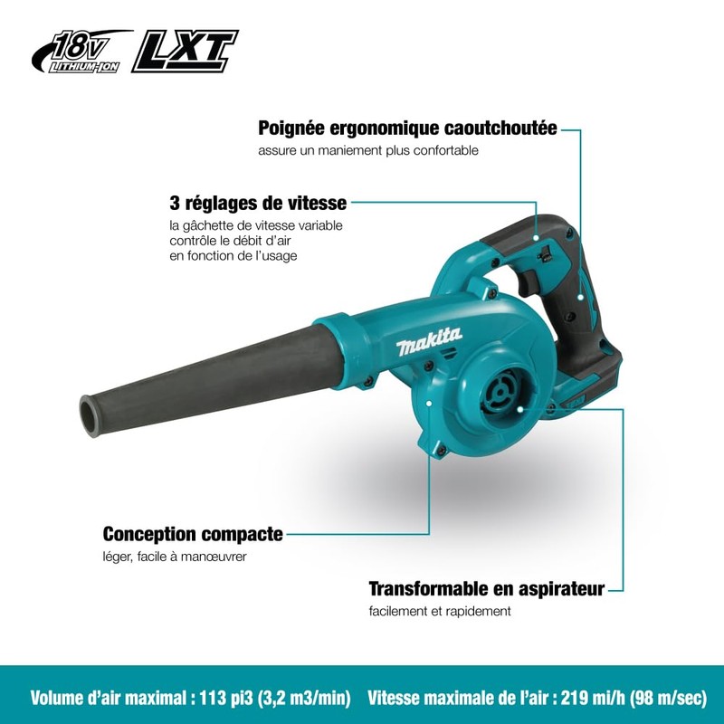 Makita DUB185Z Cordless Handheld Leaf Blower Powered by 18V LXT