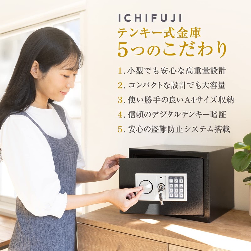 ICHIFUJI Security Box, Home Use, Numeric Keypad, Anti-Theft Safe