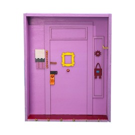 Wooden Purple Door Keychain Holder Hooks Storage Wall Hanger Shelf Box with 6 Hooks for Corridors Bedrooms Living Rooms
