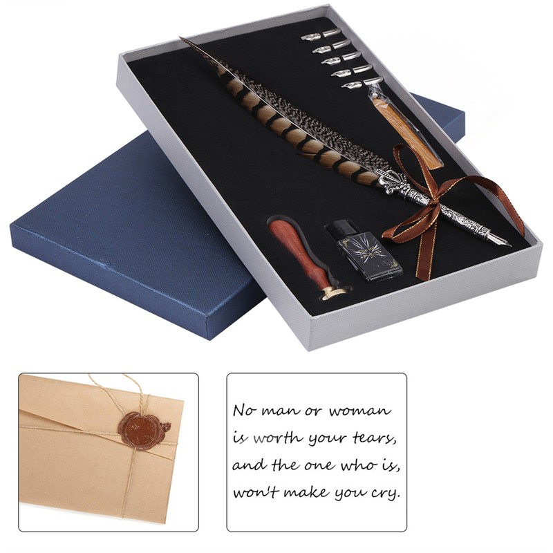 Feather Metal Nibs Quill Dip Pen Ink Set with Sealing