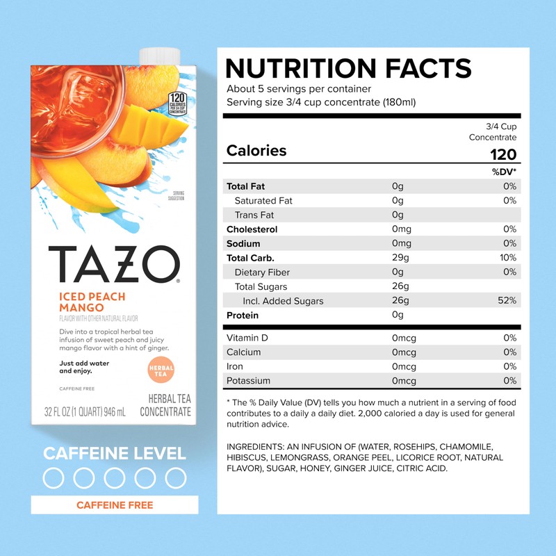 TAZO Tea Concentrate, Iced Peach Mango, & Iced Passion 32