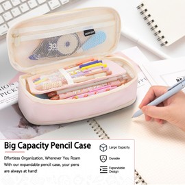 MOTIBACK Pencil Case for Girls, Large Capacity Pink Cute Pencil Case, Perfect School Organizer with Zip Closure, Ideal Back to College Essentials