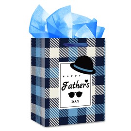 WaaHome Fathers Day Gift Bag for Dad Daddy from Daughter Son Kids, 11.5''x9''x5'' Medium Fathers Day Gift Bags with Tissue Paper, Happy Father Day Wrapping Paper Bag with Handle